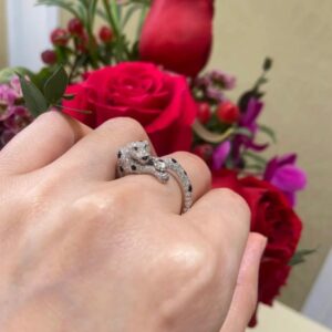 925 Sterling Silver Double Leopard Head Ring Detail