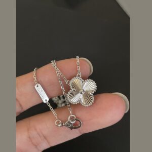 925 Sterling Silver Engraved Clover Necklace Lifestyle View