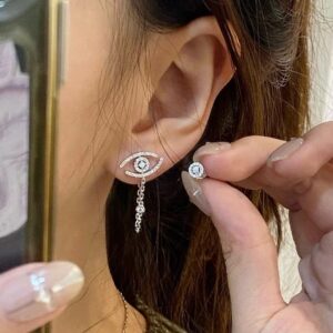 925 Sterling Silver Eye Motif Tassel Stud Earrings Detail