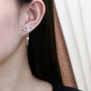 925 Sterling Silver Eye Motif Tassel Stud Earrings Jewelry Display