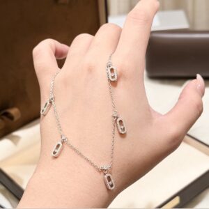 925 Sterling Silver Five Stone Sliding Necklace Close Up