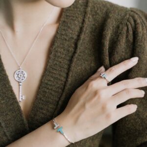 925 Sterling Silver Floral Eye Key Necklace Detail