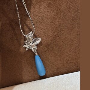 925 Sterling Silver Floral Leaf Tassel Turquoise Necklace Detail