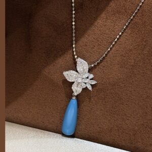 925 Sterling Silver Floral Leaf Tassel Turquoise Necklace Lifestyle View