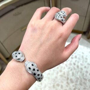 925 Sterling Silver Full Body Double Leopard Ring Detail