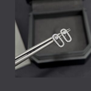 925 Sterling Silver Full Pave Single Stone Sliding Stud Earrings Close Up