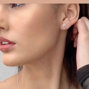 925 Sterling Silver Full Pave Single Stone Sliding Stud Earrings Lifestyle View