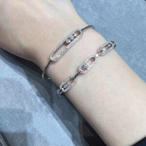 925 Sterling Silver Full Pave Sliding Stone Bracelet Close Up