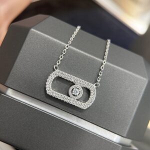 925 Sterling Silver Full Pave Sliding Stone Necklace Close Up