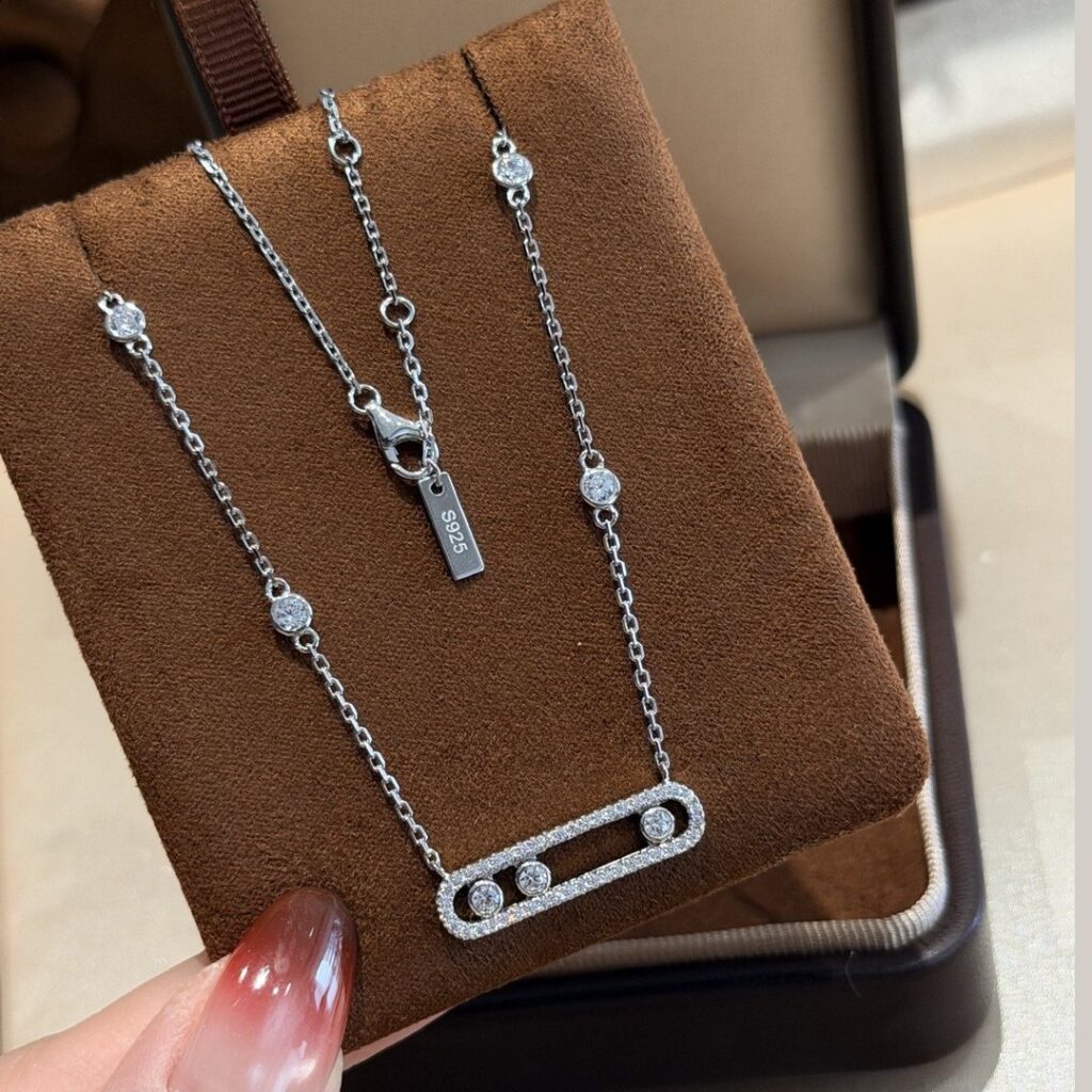 925 Sterling Silver Full Pave Three Stone Sliding Necklace Wholesale