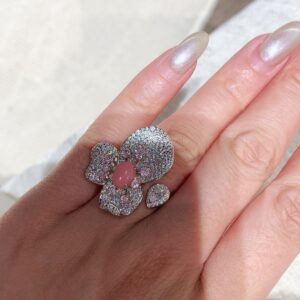 925 Sterling Silver Garden Motif Pave Ring Detail