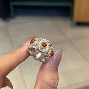 925 Sterling Silver Gemstone Textured Statement Ring Detail