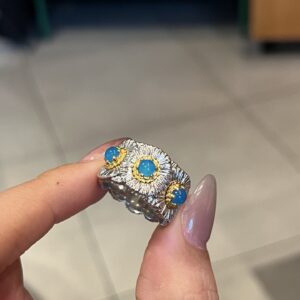 925 Sterling Silver Gemstone Textured Statement Ring Close Up