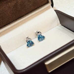 925 Sterling Silver Heart Blue Stone Stud Earrings Jewelry Display