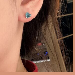 925 Sterling Silver Heart Blue Stone Stud Earrings Lifestyle View