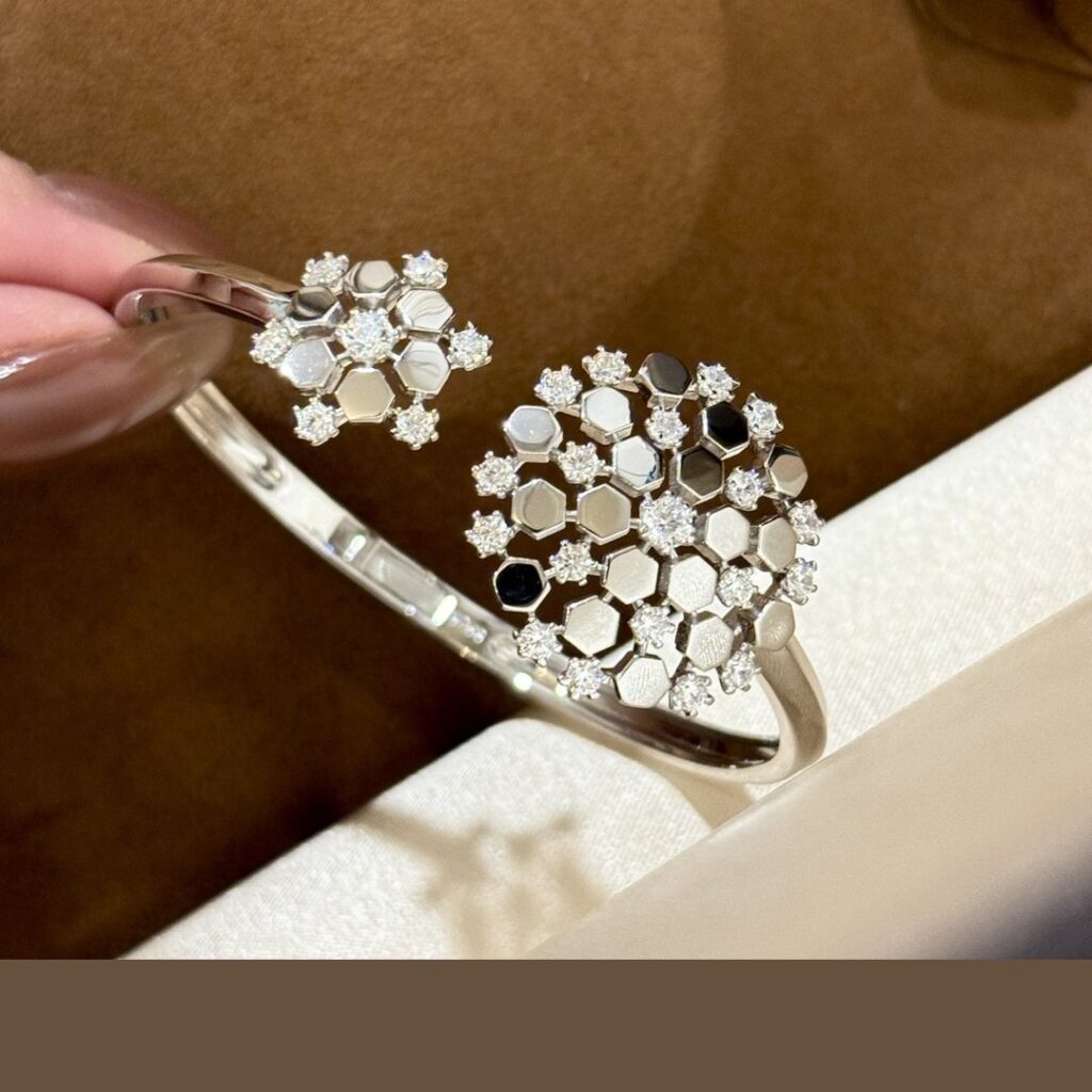 925 Sterling Silver Honeycomb Snowflake Open Bangle Wholesale