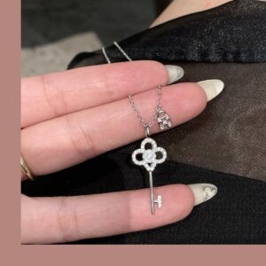 925 Sterling Silver Key Pendant Necklace Close Up