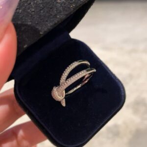 925 Sterling Silver Knot Pave Ring Close Up