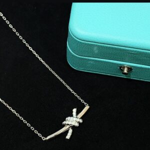 925 Sterling Silver Mini Knot Pave Necklace Close Up