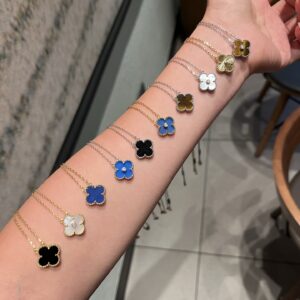 925 Sterling Silver Mixed Color Clover Necklace Close Up