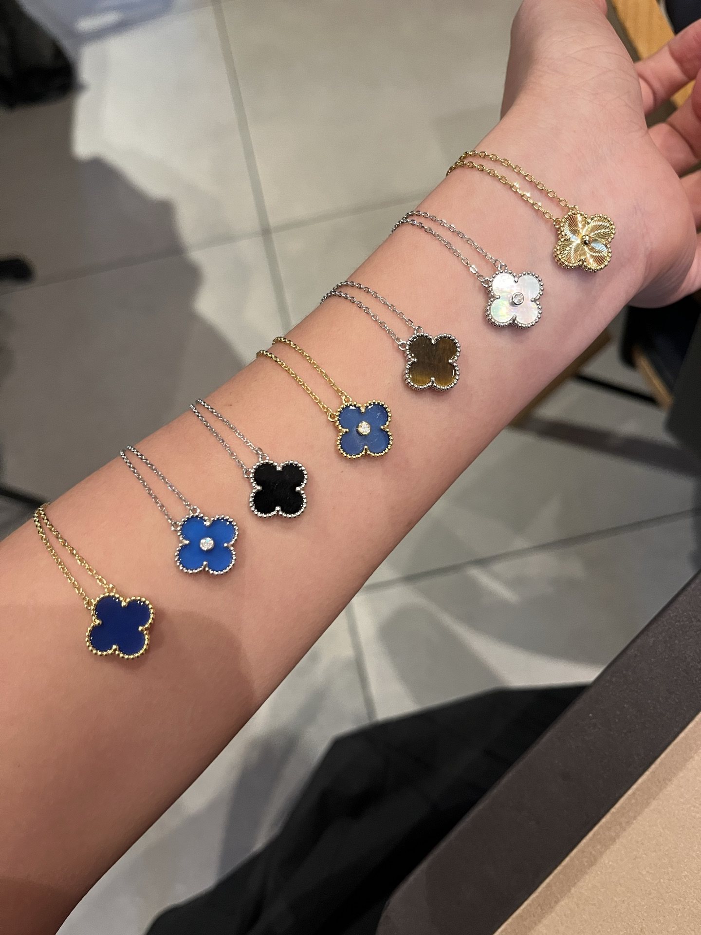 925 Sterling Silver Mixed Color Clover Necklace Wholesale 925 Sterling Silver Mixed Color Clover Necklace Wholesale
