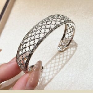 925 Sterling Silver Openwork Open Bangle Close Up