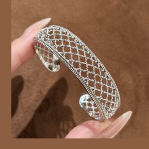 925 Sterling Silver Openwork Open Bangle Lifestyle View