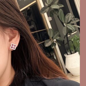 925 Sterling Silver Pave Clover Stud Earrings Close Up