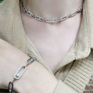 925 Sterling Silver Pave Sliding Stone Necklace Detail