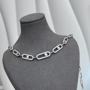 925 Sterling Silver Pave Sliding Stone Necklace Close Up