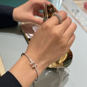 925 Sterling Silver Pave T Shape Bangle Detail