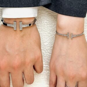 925 Sterling Silver Pave T Shape Bangle Lifestyle View