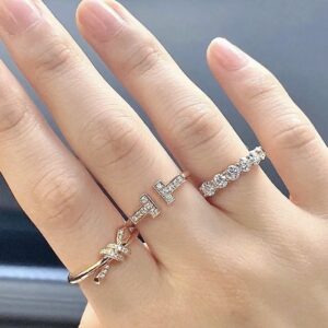 925 Sterling Silver Pave T Shape Ring Jewelry Display