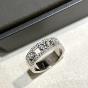 925 Sterling Silver Pave Three Stone Sliding Ring Close Up