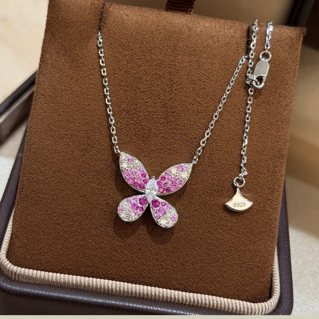 925 Sterling Silver Pink Butterfly Necklace Wholesale