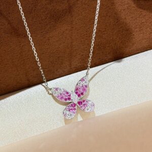 925 Sterling Silver Pink Butterfly Necklace Close Up
