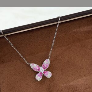 925 Sterling Silver Pink Butterfly Necklace Jewelry Display