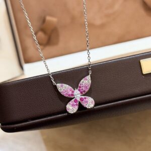925 Sterling Silver Pink Butterfly Necklace Lifestyle View