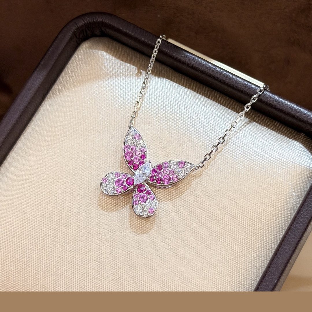 925 Sterling Silver Pink Butterfly Necklace 925 Sterling Silver Pink Butterfly Necklace