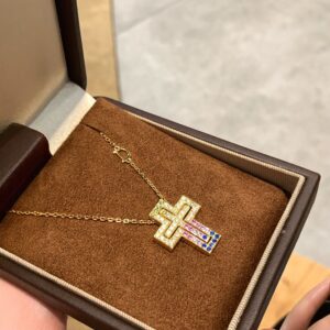 925 Sterling Silver Rainbow Pave Cross Necklace Detail