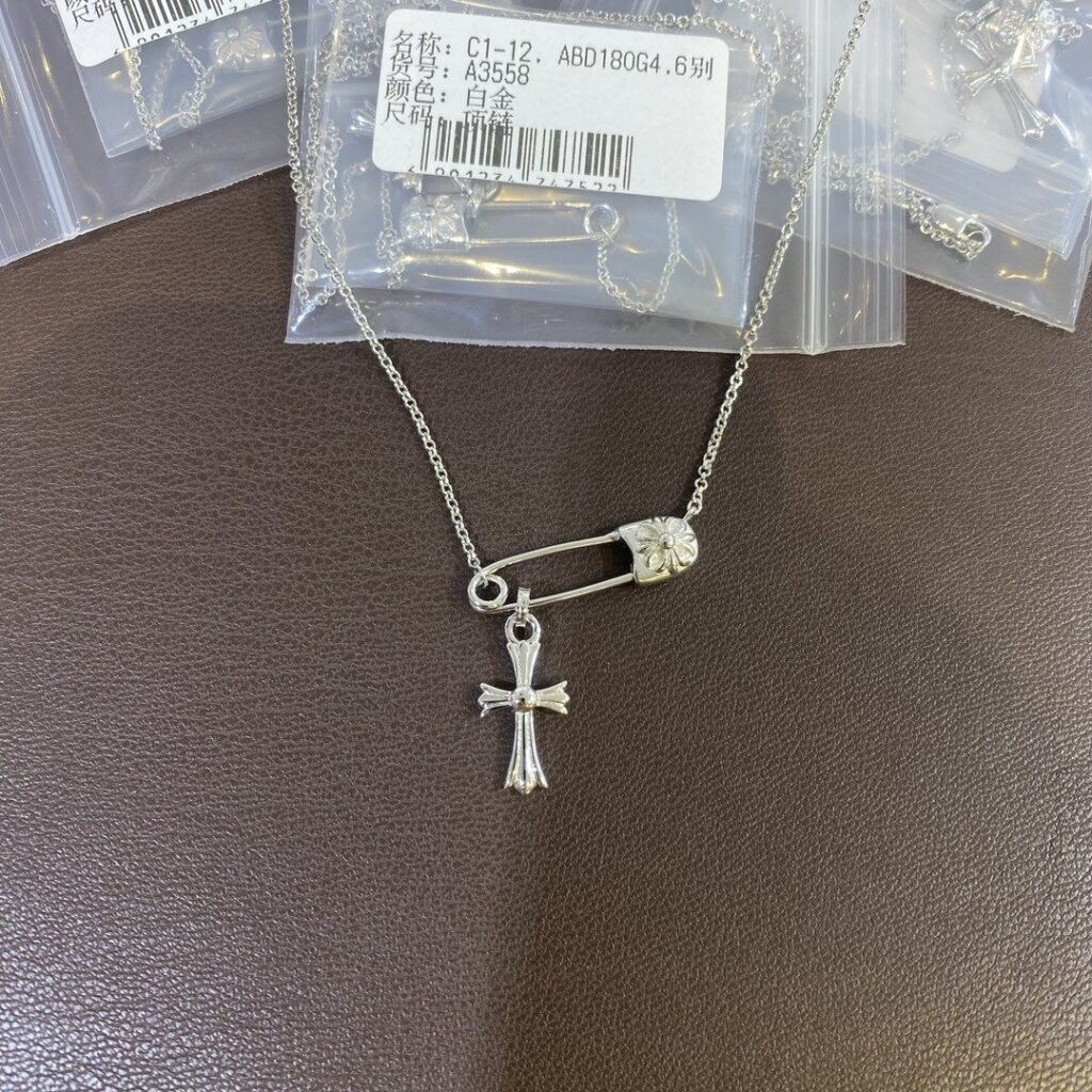 925 Sterling Silver Safety Pin Cross Necklace Wholesale