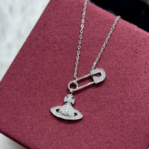 925 Sterling Silver Safety Pin Saturn Necklace Wholesale