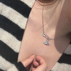 925 Sterling Silver Safety Pin Saturn Necklace Jewelry Display