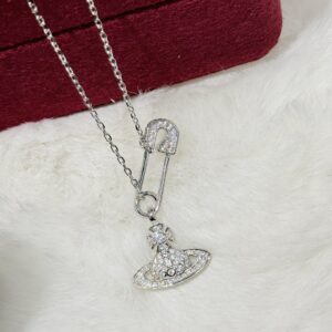 925 Sterling Silver Safety Pin Saturn Necklace Lifestyle View