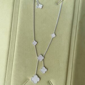 925 Sterling Silver Six Motif Clover Tassel Necklace Lifestyle View