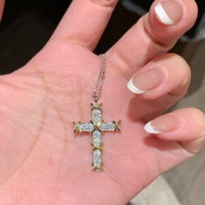 925 Sterling Silver Sixteen Stone Cross Necklace Close Up
