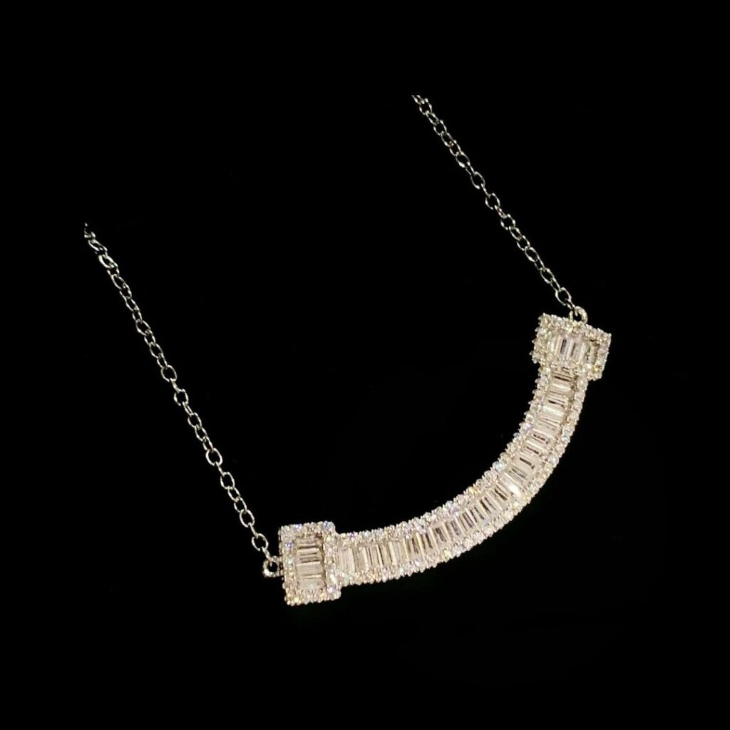 925 Sterling Silver Smile Bar Pave Necklace Wholesale