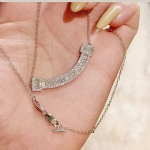 925 Sterling Silver Smile Bar Pave Necklace Close Up