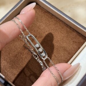 925 Sterling Silver Smooth Three Stone Sliding Bracelet Close Up