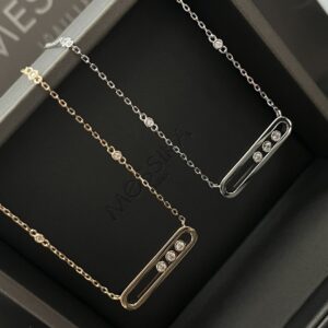 925 Sterling Silver Smooth Three Stone Sliding Necklace Close Up